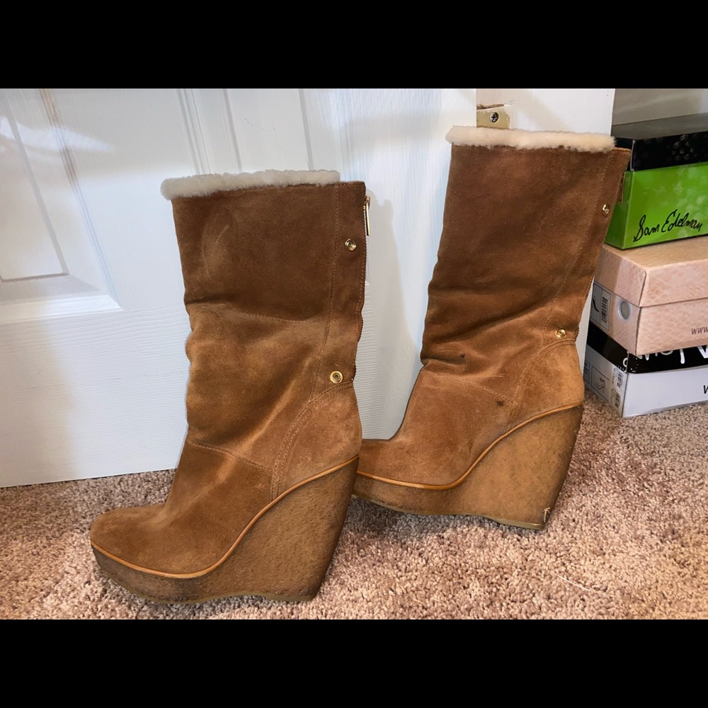 Michael Kors Suede Tan Wedge Boots